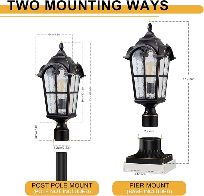 Dusk to Dawn Outdoor Post Lights,Black Waterproof Lamp Post Light Fixture, Aluminum Lamp Posts Outdoor Lighting Pole Lantern for Outside Yard Patio Pathway Garden Deck, Hard Wired
