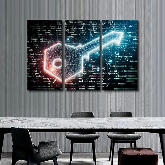 TUMOVO Modern Wall Art for Bedroom 3 Piece Abstract Glowing Key on Digital Background Pictures Print on Canvas for Home Hotel Office Wall Decoration, Gallery-Wrapped Ready to Hang, 60" Wx40 H