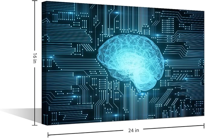 TUMOVO 1 Panel Canvas Wall Art for Bedroom Artificial Intelligence Concept Wall Paintings for Living Room AI Brain Office Modern Wall Art Giclee Framed Ready to Hang, 24x16in