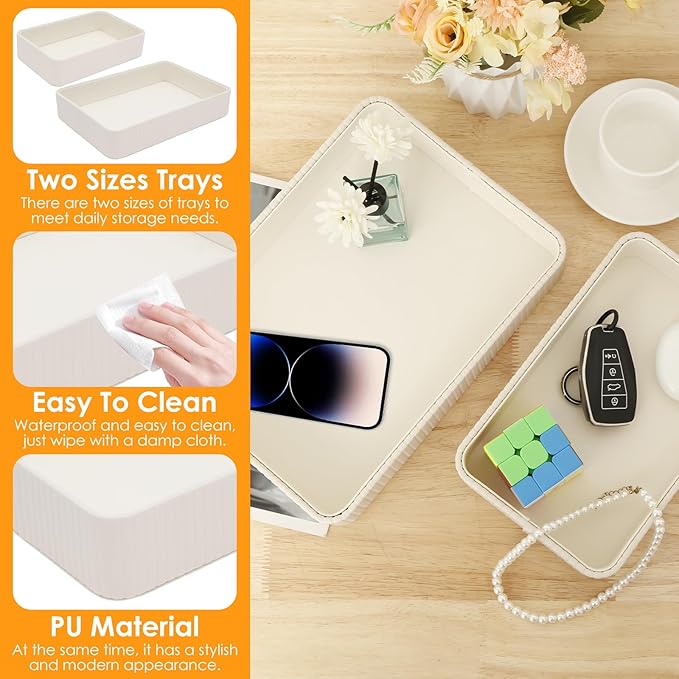 Nightstand Organizer Tray PU Desk Catchall Tray for Cologne, Perfume, Keys, Wallet, Phone, Watch, Jewelry & Sunglasses