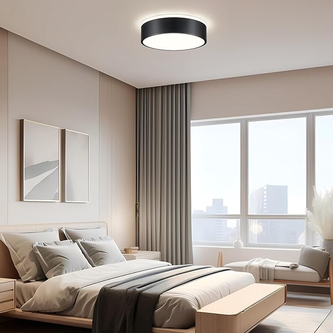 Black Flush Mount Ceiling Lights, Modern Dimmable 5CCT Close to Lighting Fixture, 2700K-6000K LED Round Ceiling Lamp for Kitchen Hallway Bedroom Laundry Room Entryway Bathroom-11.8in