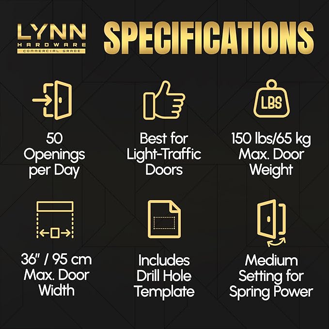 LYNN HARDWARE Light Duty Automatic Door Closer (Silver) - Highly Durable Cast Aluminum, Commercial or Home Use, Adjustable Speed Controls, 3 Mounting Options, 3 Hour Fire Rated (DC5003 Model)