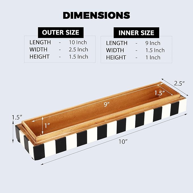 Handicrafts Home Decorative Storage Box with Lid, Black and White Decorative Remote Control Box, Slim Coffee Table Storage Box, Decorative Box for Shelf, Desk & Living Room Decor, 10 x 2.5 x 1.5