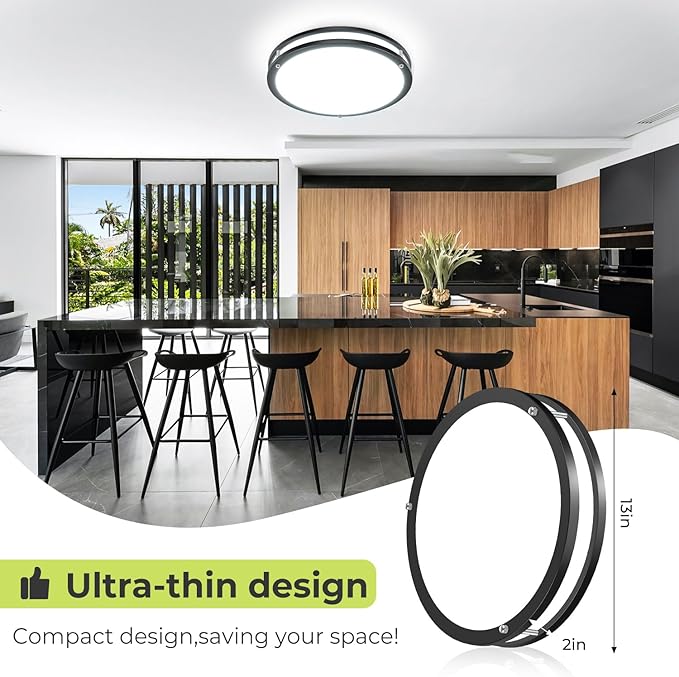 hepside Flush Mount LED Ceiling Light with Remote, Dimmable& 3000K-6500K Adjustable Ceiling Light Fixture, Timer, Night Light, 13 inch Black Ceiling Lamps for Kitchen Bathroom Bedroom Hallway