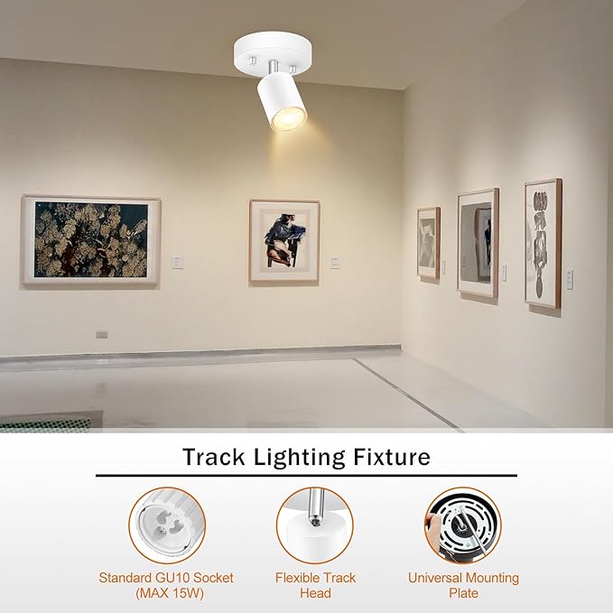 BoostArea LED Light Track Lighting Kit, Monopoint Sconce Adjustable Flush Mount Spot Light, Flexibly Rotatable Light Head for Kitchen, Living Room, Bedroom, GU10 Bulb Not Included, C0102