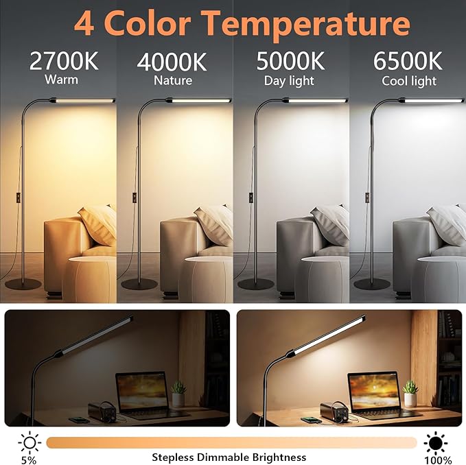 18W Tattoo Lamp Light with Stepless Adjustable 3000K-6000K Colors and Dimmer, Lash Lamp Makeup Light with USB Port, 112 Bulls Led Floor Lamp for for Living Room, Bedroom, Outdoor