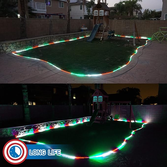Russell Decor 40ft LED Rope Lights Indoor Outdoor Decorative Lighting for Party Trees Patio Deck Flexible String Lights(Red White Green)