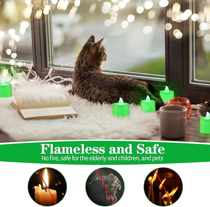 KOABY 25 Pack Flameless Votive Candles, Last 8H+, Green Light, No Timer No Flickering