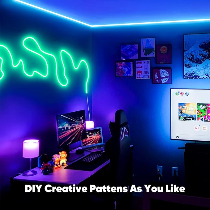 Shine Decor 24V Smart Neon Rope Lights, RGBW Silicone Neon Light Remote APP WiFi Control Music Sync, RGB+Cool White Changing Dimmable LED Neon Strip 16.4 Ft Flexible Waterproof for Indoor Outdoor