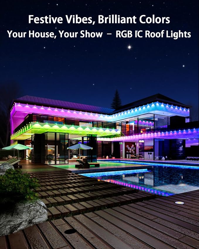 Permanent Outdoor Lights Pro,300ft RGB+IC Smart Outdoor Decor,App/Remote,Christmas,Halloween,Multi Scene Modes,IP67 Waterproof,Eaves Light with Daily & Holiday Party Decor,House Roof Lighting