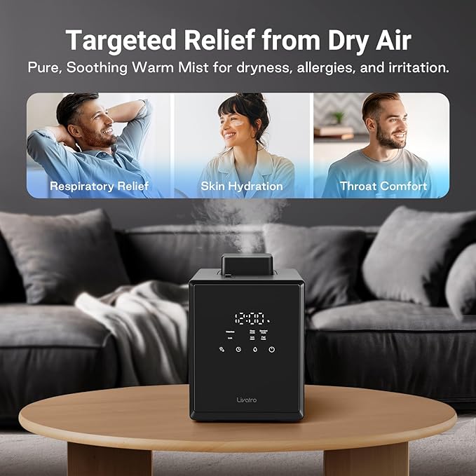 Stainless Steel Humidifier, 3L Warm Mist Humidifier, Easy Clean with Warm Steam Humidifier, Healthy Air Mist Humidifiers for Bedroom Living Room, with Sleep Mode and Auto-off Setting