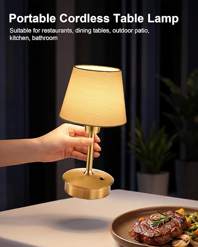 UMEXUS Small Cordless Table Lamp, 5200mAh Battery Operated Touch Lamps for Restaurant Dinner Table, Rechargeable Dimmable Portable Night Light for Bedside Dining Room Patio Kitchen Outdoor Décor