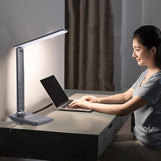 BAFOVY Eye Caring Table Lamp, 180 Adjustable Rotating Foldable Desk Lamp with USB C Charging Port, 5 Color Temperatures 5 Dimming Levels (Black)