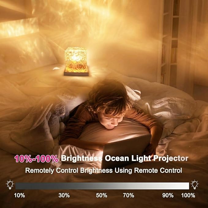 RICHMYC Ocean Wave Projector Light, 16 Colors Gradual Rotating Water Lamp with Remote Control, Beach Decor Sea Themed Northern Lights Projector for Office Bedroom Bar Restaurant(Plug in 5.3in)