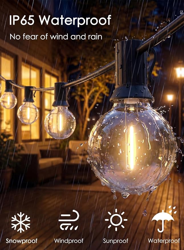 SUNSGNE G40 LED Globe Outdoor String Lights Waterproof Shatterproof, 25FT Outdoor Globe Lights with 25 LED Plastic Clear Light for Café Bistro Porch Pergola Tents Balcony Decor, Black Wire