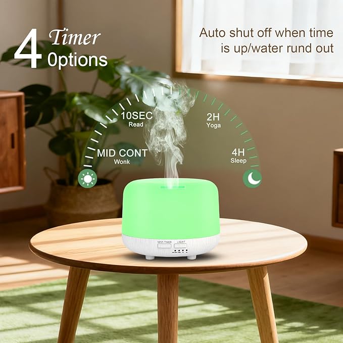 Aromatherapy Diffuser, 300ML Remote Control Essential Oil Diffusers, White Wood Grain Humidifier with 8 Colors Light 4 Timer Mode, Ultrasonic Scent Diffuser for Home, Office