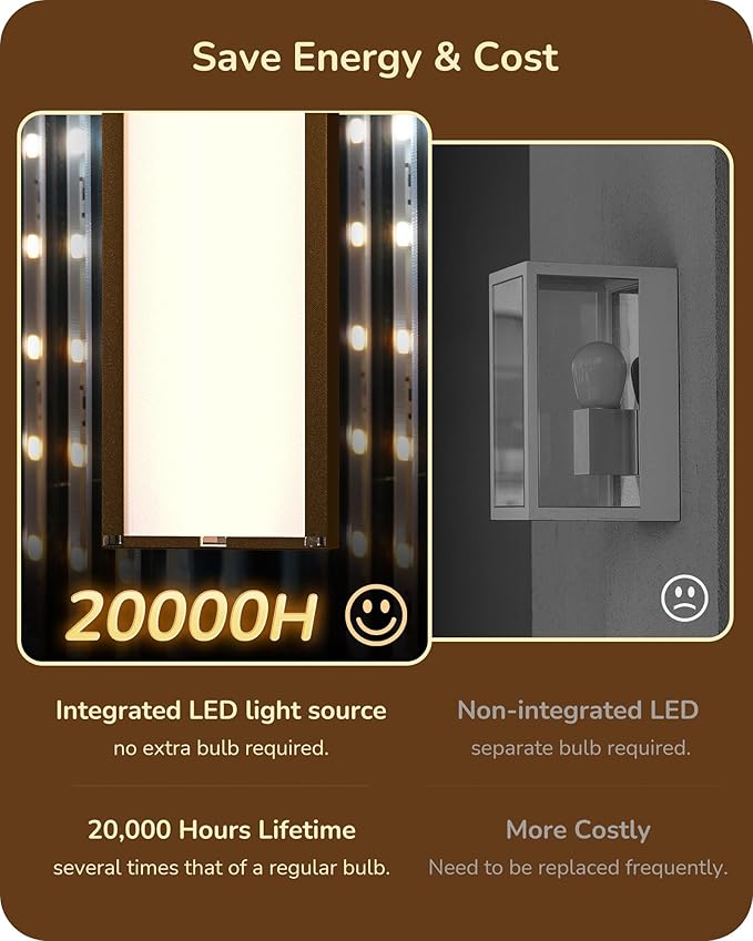 EDISHINE 2 Pack Modern Outdoor Wall Lights Dimmable, 39.3" Rectangular Outdoor Wall Sconce, 3CCT, Iron & PC, IP65 Waterproof, Long Front Porch Light for Patio, Yard, Oil Rubbed Bronze