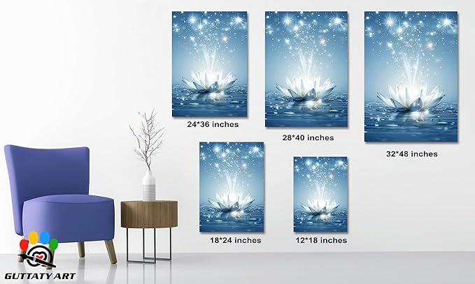 Zen White Lotus Flower Canvas Wall Art, Lotus Floral Pictures Wall Print, Spiritual Water Lily Canvas Prints, Lotus Bloom on Water Poster, Zen Meditation Spiritual Artwork for Yoga Spa Room 18x24 inch