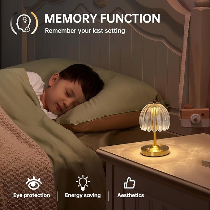 Tulip Small Table Lamp, 5200mAh Cordless Touch Control Mini Table Lamp with 3 Color Temps & Stepless Dimming, Perfect for Small Spaces like Dressers, Bedsides, Bookshelves (Transparent Tulip)