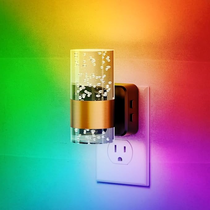 JandCase Night Lights Plug into Wall,Color Changing Night Light for Kids, 3000K+RGB 10-Color LED Nightlight with Dusk to Dawn Sensor, 10/50/100LM Adjustable Brightness for Rooms Home Decor