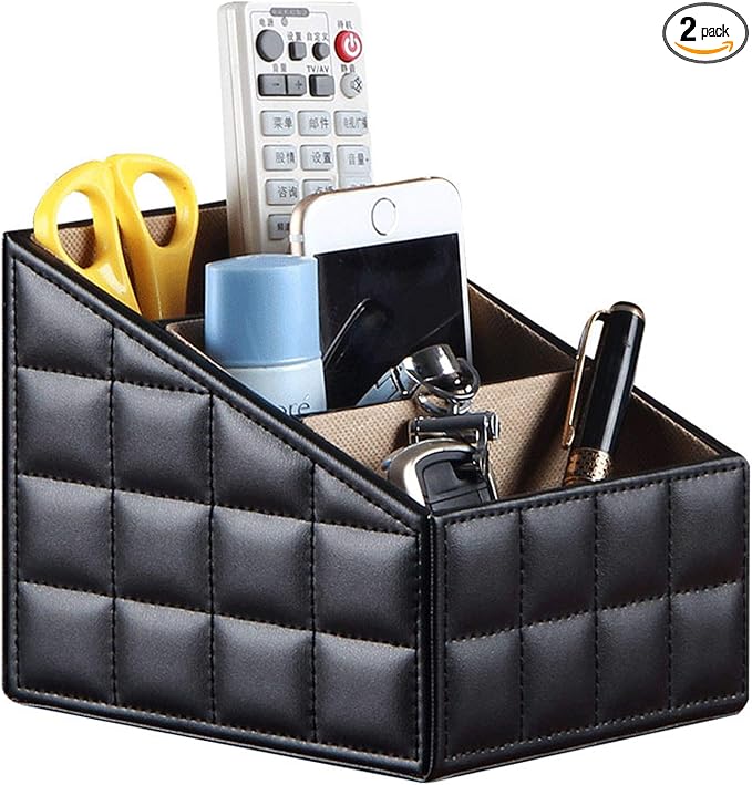 Fashionable PU Leather TV Remote Control Holder with 3 Compartments, Storage Rack, Storage Box, Media Accessory Storage, Desk Organizers (Blakc ge)