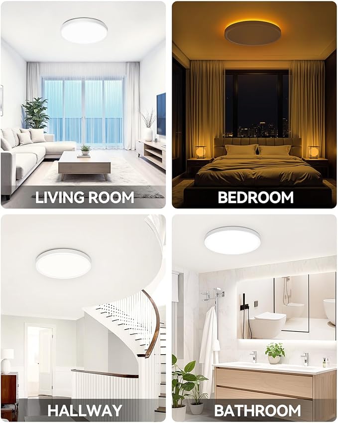 Pak 12 Inch LED Flush Mount Ceiling Light Fixture with Night Light, 24W Modern Ultra-Thin Ceiling Lamp with Remote, 2400LM Dimmable, 2700K-6500K Adjustable Color Temperature, for Bedroom Living Room