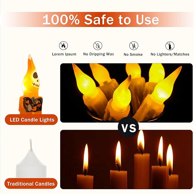 Halloween Candlesticks Flameless Taper Candle, 4pcs Printed LED Tapered Candles Remote Dipped Candle 6inch Battery Chandelier for Enchanting Weddings and Harry Potter Inspired Vigils(Hall)