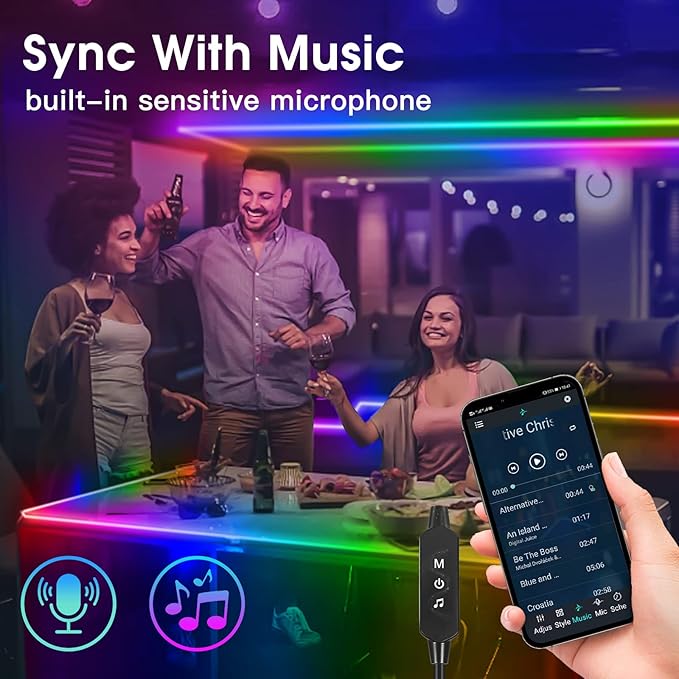HOUHUI LED Strip Lights with Smart IC, 32.8Ft RGB IC LED Lights for Bedroom, App Control Color Changing Strip Light with Remote Music Sync for Home Game Room Kitchen Party Bar Indoor Lighting Decor