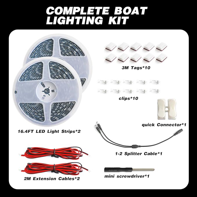 LED Boat Strip Lights, 12V 32.8FT Blue Light Strips, IP65 Waterproof Marine Lighting Kit for Pontoon, Yacht, RV, Outdoor