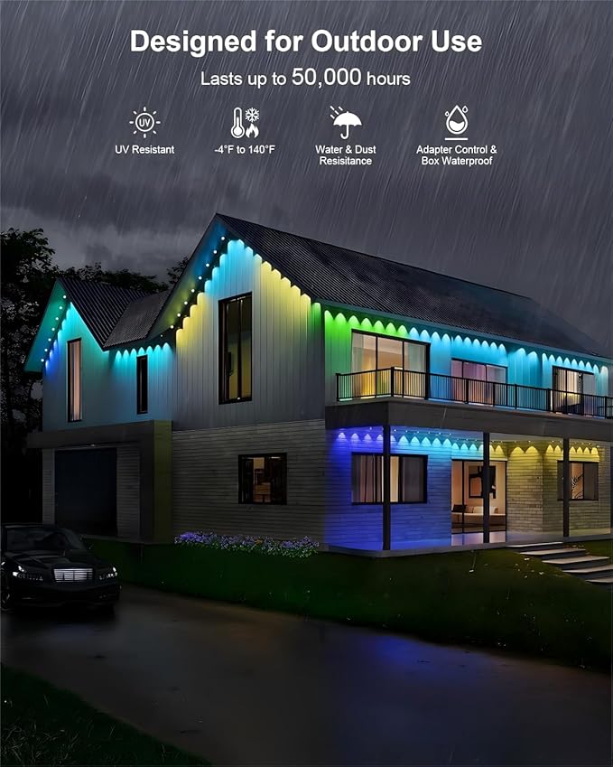 Permanent Outdoor Lights Pro,33ft RGB+IC Smart Outdoor Decor,App/Remote,Christmas,Halloween,Multi Scene Modes,IP67 Waterproof,Eaves Light with Daily & Holiday Party Decor,House Roof Lighting