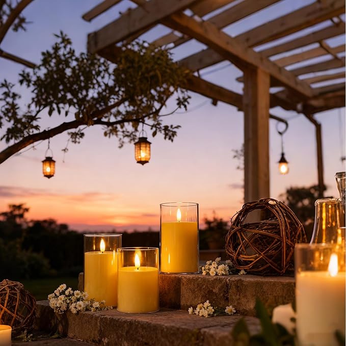 3-Pack Rechargeable Flameless Candles with Remote & Timer, Flickering LED Candles for Living Room, Fireplace, TV Stand & Bedroom Night Light, Holiday Party Decor, Housewarming Gift (Yellow)
