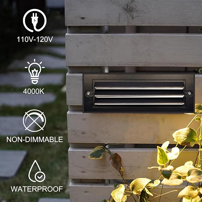 ZONK Line Voltage LED Step Stair Lights Indoor Outdoor, 6W Waterproof IP65 Non-dimmable 4000K Deck Lighting for House, Retaing Wall Lights (6 Pack)