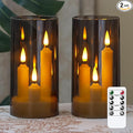 3 in 1 Flameless Taper Short Candles with 10 Key Remote Control and Timer, Battery Operated Pack of 2 LED Acrylic 3" x6" Grey Pillar Flickering Warm Light