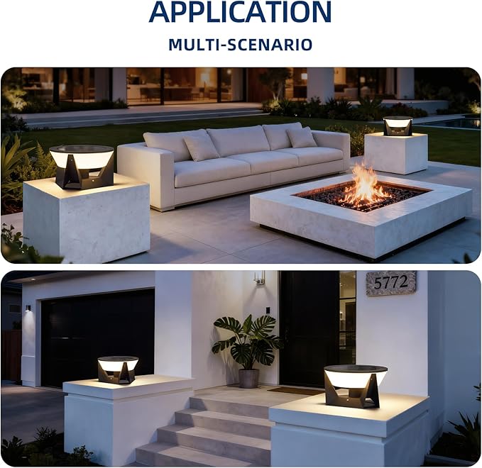 14.96" Outdoor Solar Post Lights, IP54 Waterproof Solar Column Lights Outdoor, 3000K Modern Pillar Light, Dusk to Dawn Outside Light Columns, Extra Large Post Lamp for Patio Fence Entrance
