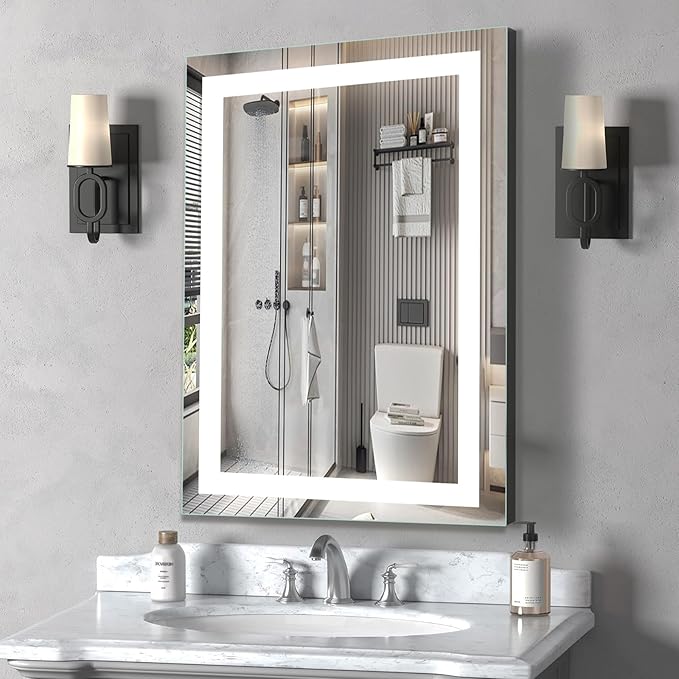 16×24 inches LED Bathroom Mirror, Bathroom Vanity Mirror with Lights for Wall, Wall Mounted Vanity for Bathroom Makeup, Stepless Dimmable&Colors, Anti-Fog, Memory Function, Waterproof