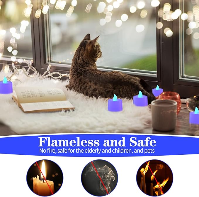 KOABY 25 Pack Flameless Votive Candles, Last 8H+, Blue Light, No Timer No Flickering