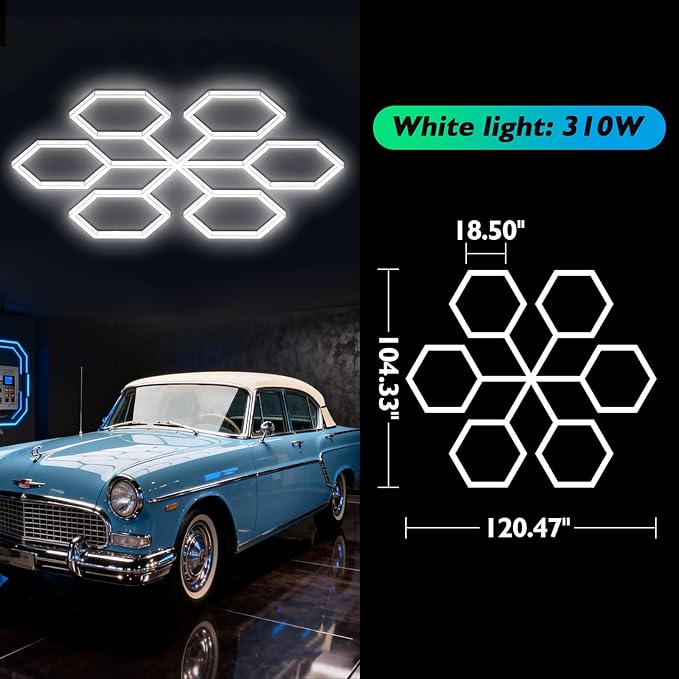 Hexagon Garage Lights 5 Hex Super Bright Led Lights Octagon Honeycomb Commercial Lighting for Garage Car Detailing Barber Shop Gym Warehouses Basement.