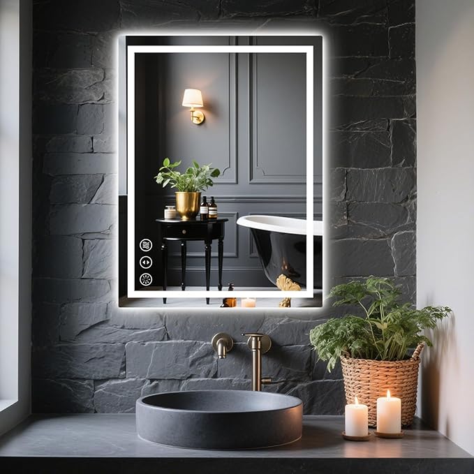 20x28 LED Bathroom Mirror with Lights, Anti Fog Vanity Mirror Wall Mounted, Dimmable Front Light and Backlight, Memory Function Tempered Glass Shatter Proof ETL Listed