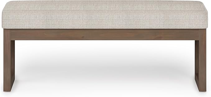 SIMPLIHOME Milltown Large Ottoman Bench - 44 inch Wide Upholstered Tweed Look Fabric Rectangle Footstool Ottoman in Platinum, Contemporary Bench for Bedroom or Entryway with Cushioned Seat, Assembled