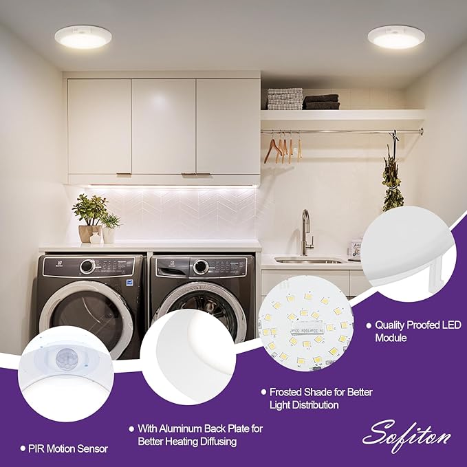 6 Inch Motion Sensor Ceiling Light Indoor, 14W 3000K Wired LED Disk Lights, CRI90+, 950LM, ETL Certified, Wet Location, Motion Activated Light for Closets, Hallway, Entryway, Stairs, 1Pack