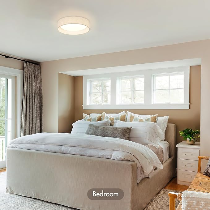 Modern Linen LED 13 Inch Ceiling Light Fixture with 24W 5CCT, Set of 2, Flush Mount Low Profile Room Lamp, Dimmable Minimalist Lighting for Bedroom, Kitchen, Hallway, Closet, Entryway, 2 Pack