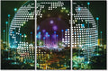 Smart City and Information Technology Abstract Canvas Wall Art Communication Technology Concept Artwork Black and White Wall Art 3 Panel Artwork for Home Walls Framed Ready to Hang (42"Wx28"H)