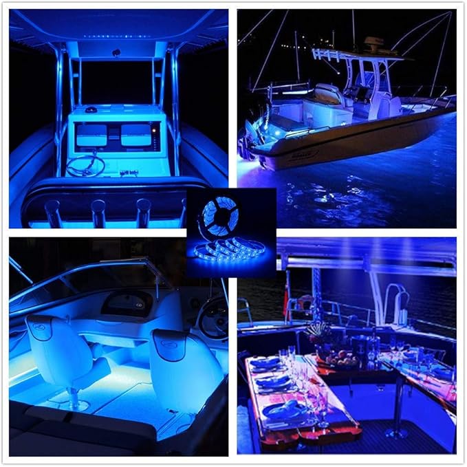 Pontoon LED Strip Lights, 12V 5M/16.4FT Waterproof Marine LED Light Boat Interior Light, Boat Deck Lights for Night Fishing, Ideal for Pontoon Fishing Boat (Blue)