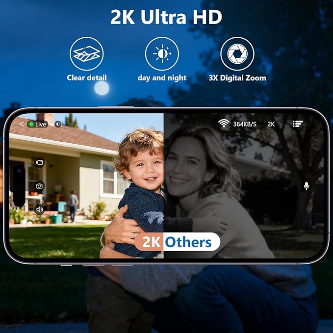 2K FHD Security Camera Wireless OutdoorCamera for Home Security, Instant Alert, AI Human Detection, Color Night Vision,2-Way Talk,SD/Cloud Storage,Solar/Battery Powered,Spotlight,Siren Alarm,2.4G WIFI
