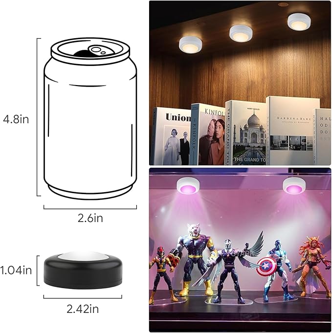 Yiliaw 3 Pack LED Puck Lights Remote Control 16 Color Changeable Under Cabinet Lights, Battery Operated Lights Night Light with Dimmer & Timmer for Closet Bedroom Kitchen, Black