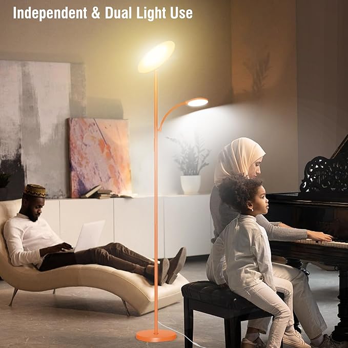 Orange Floor Lamps for Living Room, 44W/4500LM Super Bright 2 in 1 LED Floor Lamp with Remote, Stepless Dimmable