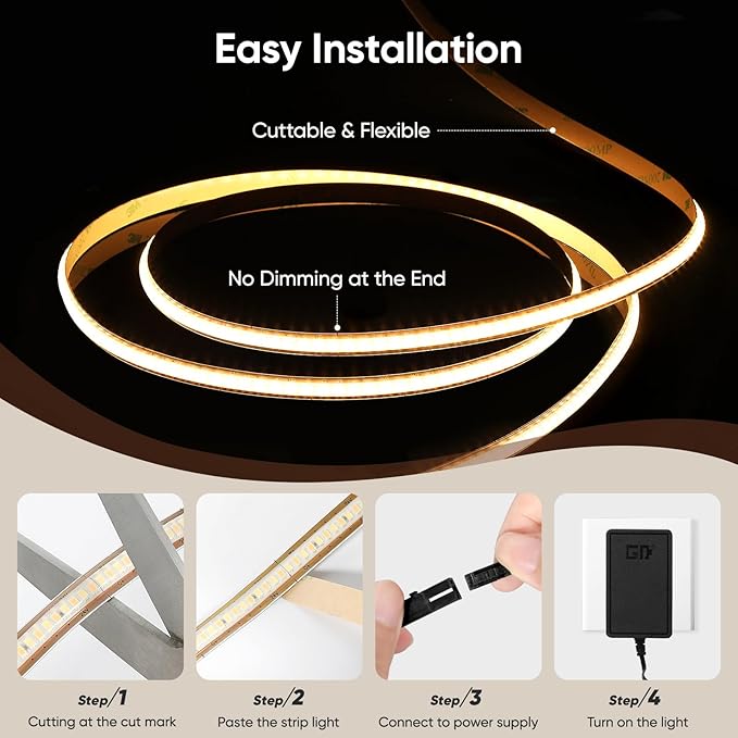 V4light Smart COB LED Strip Lights 16.4ft 24V, Tunable White 2700K–6500K Dot-Free Lighting, Alexa & Google Voice Control, App & Remote, CRI90+ Under Cabinet Lighting for Kitchen & Closet