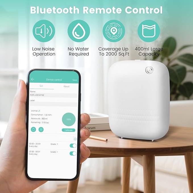 2026 Upgraded 2000 Sq.Ft Coverage HVAC Waterless Essential Oil Diffuser with Bluetooth Control, 400ML Smart Scent Air Machine for Home, Hotel, Whole House, Cold Air Tech (No Oils) White
