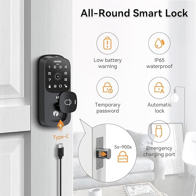 Video Smart Lock with Doorbell, 3 in 1 Keyless Entry Door Lock, Built-in WiFi Camera Deadbolt Lock for Front Door, Fingerprint, Keypad Code, App Control, Voice Control, Auto Lock, IP65, Video Calling