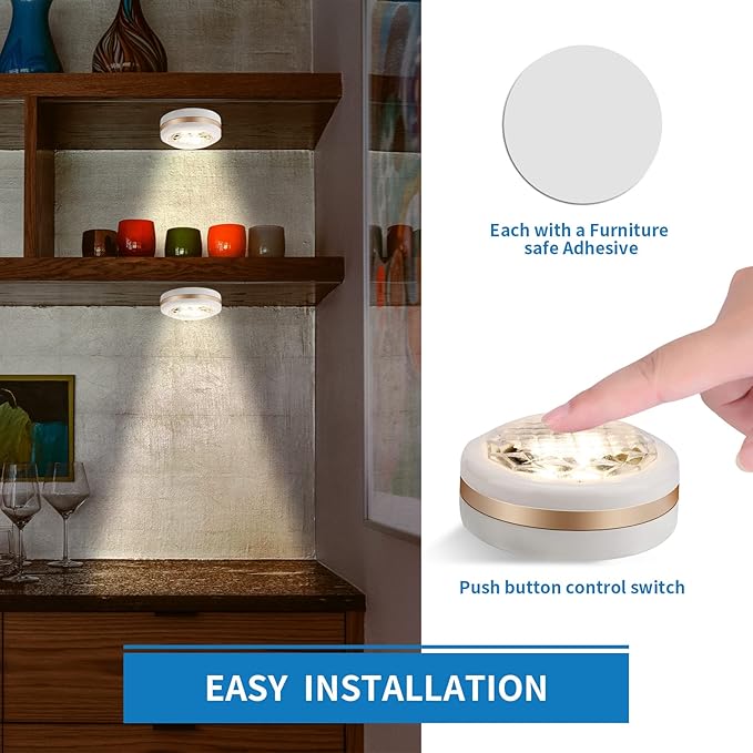 LEASTYLE Puck Lights with Remote,Wireless Under Cabinet Lighting Battery Operated,Nightlight with Adjustable Brightness and Timer,Under Counter Light for Kitchen,Bedroom,Closet,Display,Bookshelf